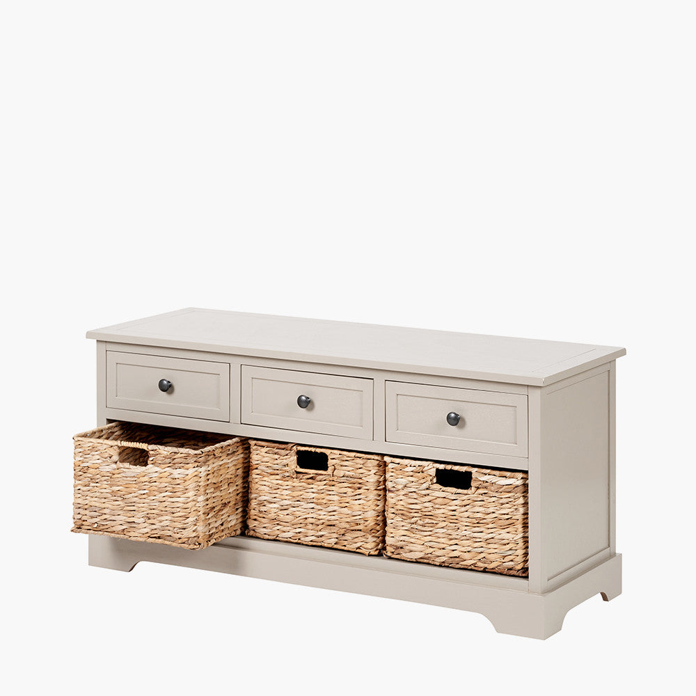 Devonshire Putty Grey Pine Wood Sideboard with 3 Baskets